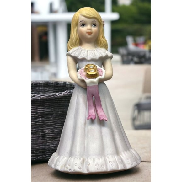 Growing Up Birthday Girls Age 8 Porcelain Blonde Figurine 1981 Enesco - Picture 1 of 8